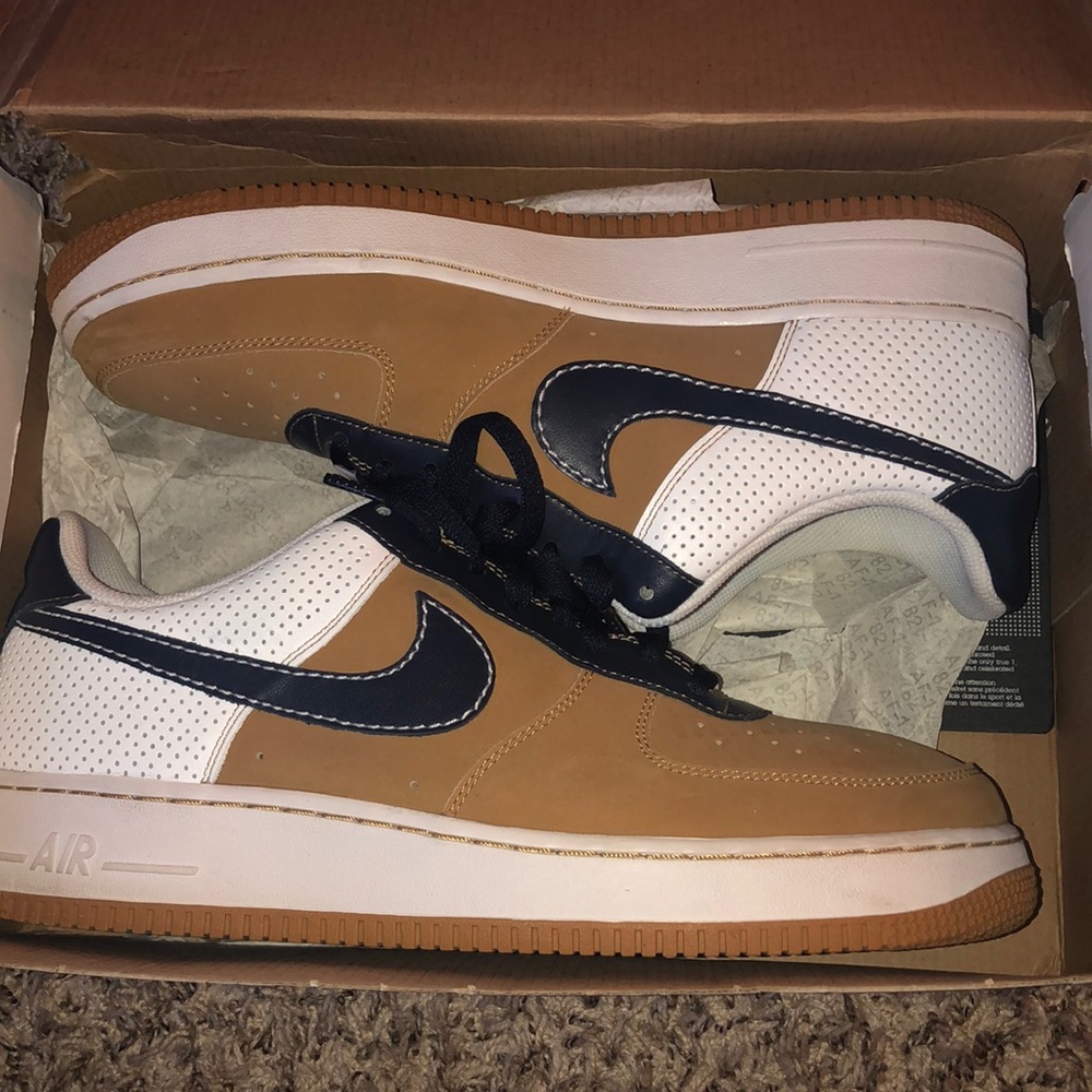 Sand and Navy Blue Air Force 1s
